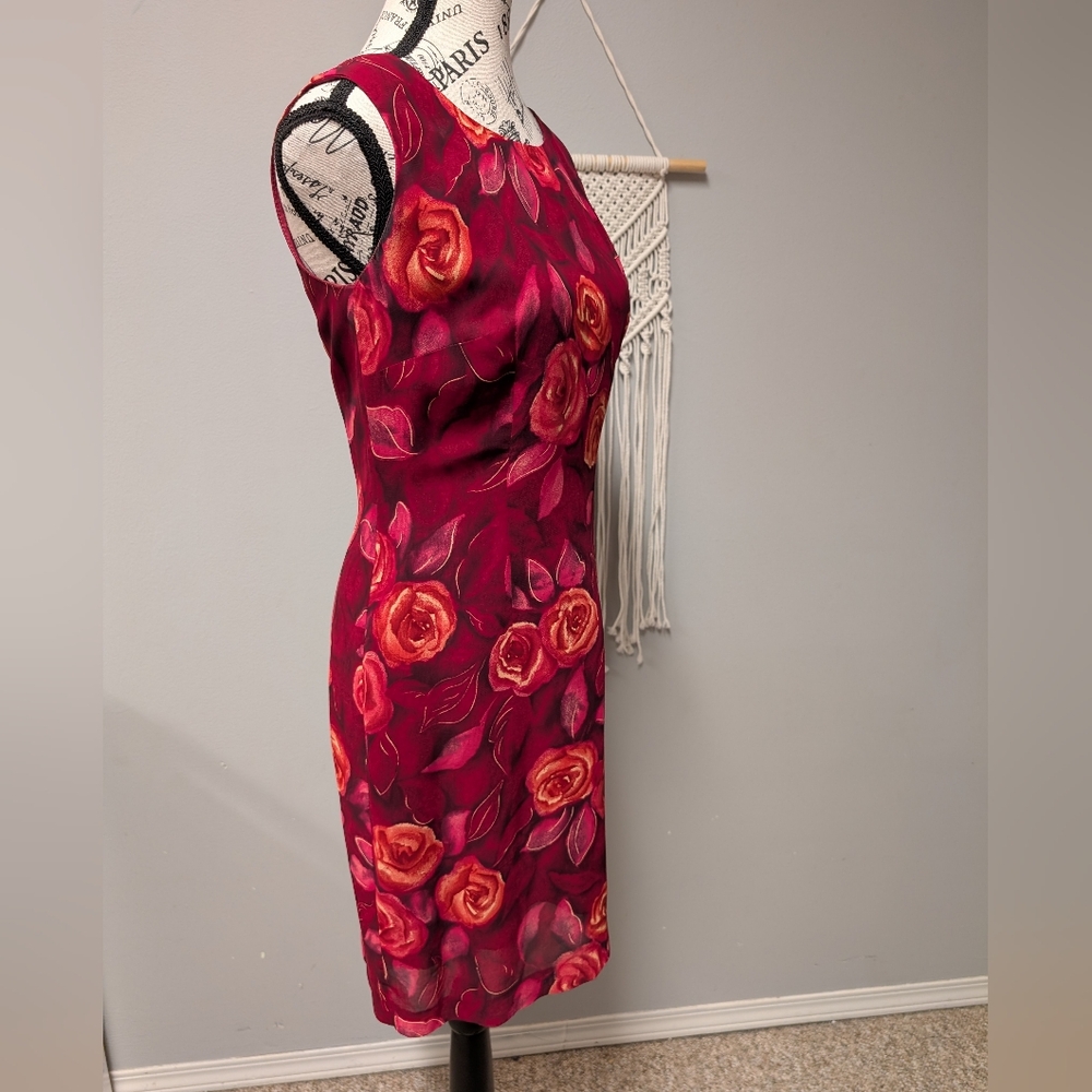 Vintage 90s Rose Patterned Sleeveless Mini Dress Size 4 - Picture 5 of 9